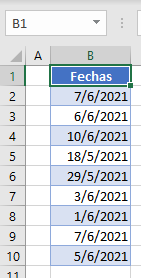 Tabla para Ejemplo Formato Condicional en Fechas en Excel
