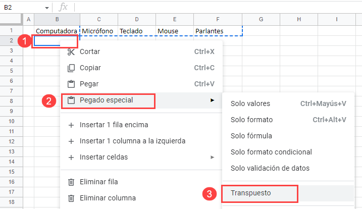 Transponer Celdas Paso2 en Google Sheets