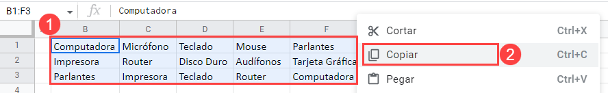 Transponer Varias Lineas en Google Sheets Paso1