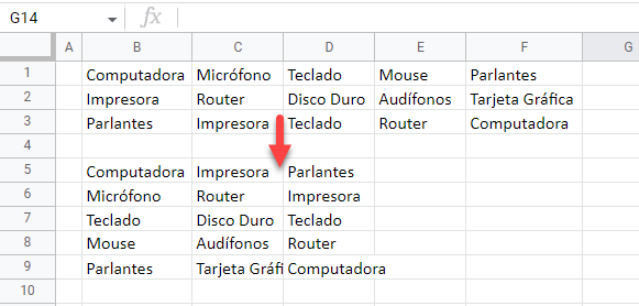 Transponer Varias Lineas en Google Sheets Resultado