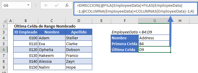 Última Celda Relativa de Rango Nombrado en Excel