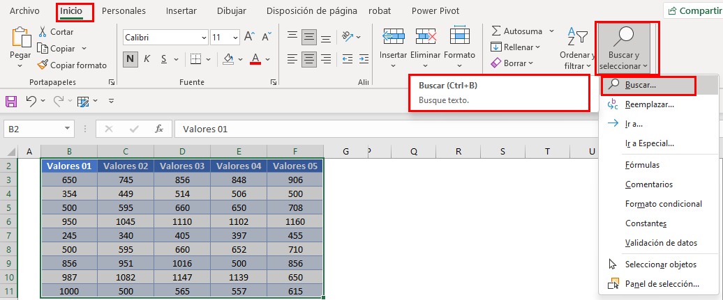 Usando Buscar en Excel