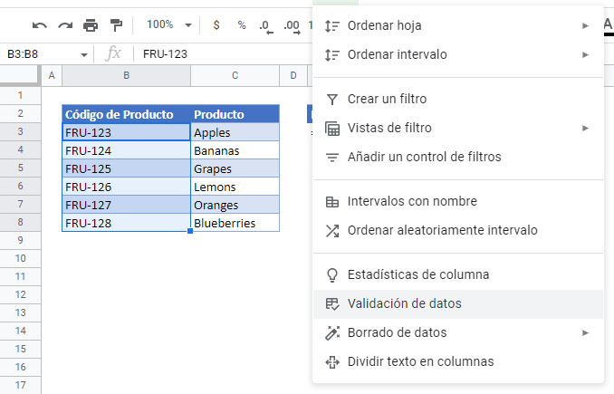 Validación de Datos Comenzar Con Paso1 Google Sheets