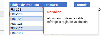 Validación de Datos Error Aviso Google Sheets