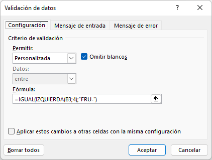 Validación de Datos Menu1 Cuadro de Dialogo1 en Excel