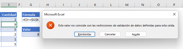 Validación de Datos No Excede el Valor Error por Defecto