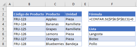 Validación de Datos No Existe en Lista en Excel