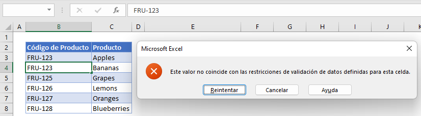 Validación de Datos Prevenir Duplicados Error por Defecto