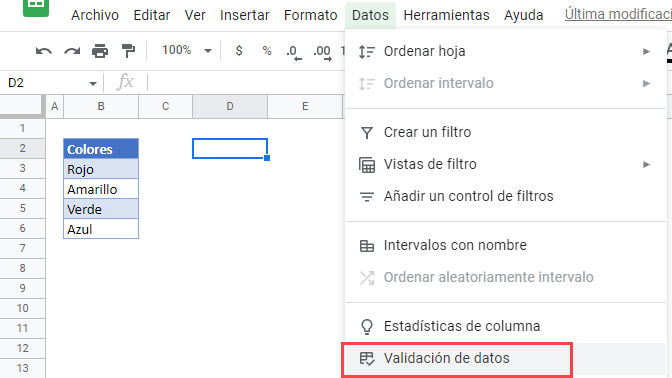 Validación de Datos en Google Sheets