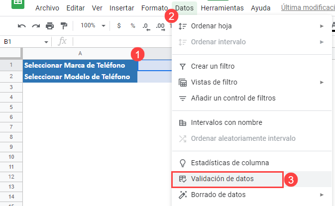 Validar Celda en Google Sheets