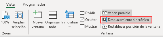 Vista Ver en Paralelo Desplazamiento Sincrónico