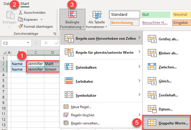 Zwei Reihen vergleichen Formatierung 1