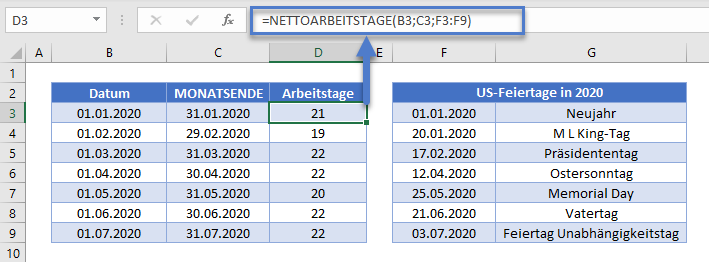 anzahl arbeitstage monat nettoarbeitstage funktion