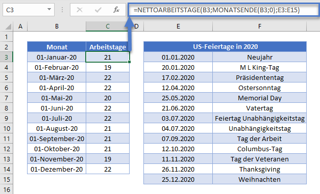 anzahl arbeitstage monat nettoarbeitstage monatsende funktion