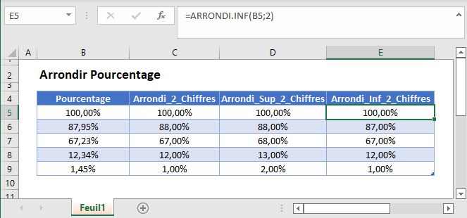 arrondir pourcentages fonction principale