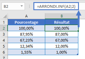 arrondir pourcentages valeurs inferieure deux chiffres