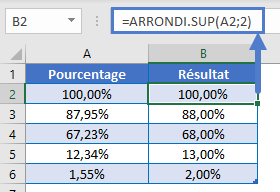 arrondir pourcentages valeurs superieure deux chiffres