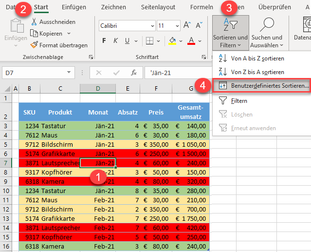 benutzerd sortieren excel