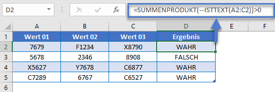 bereich enthaelt text summenprodukt isttext funktion