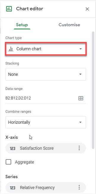 Changing the Chart Type to Column in Google Sheets