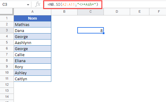 compter cellules ne contiennent pas google sheets