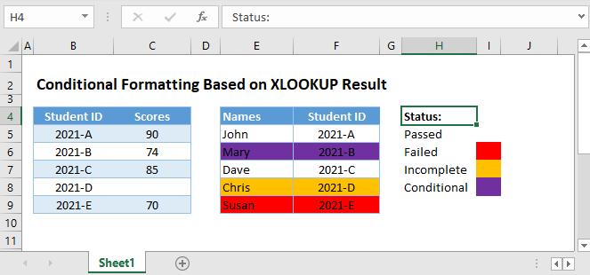 conditional formatting based on xlookup