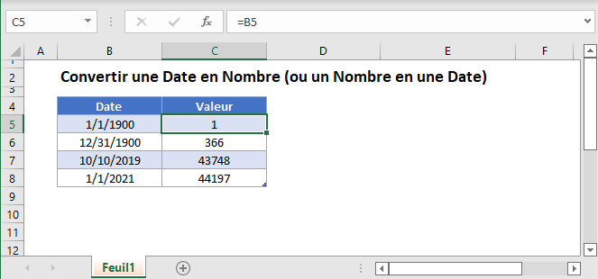 convertir date en nombre fonction principale