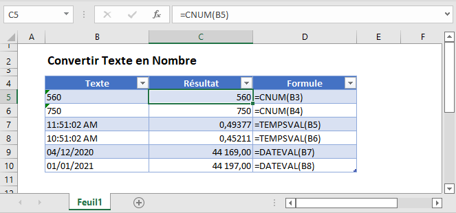 convertir texte en nombre fonction principale