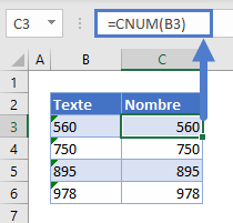 convertir texte nombre fonction cnum