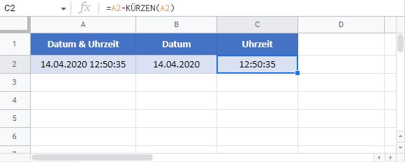 datum uhrzeit aufteilen google sheets