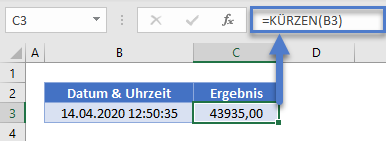 datum uhrzeit aufteilen kürzen funktion