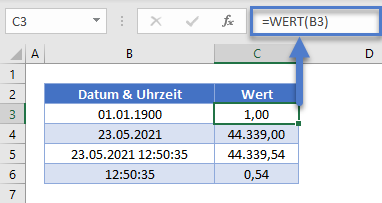 datum uhrzeit aufteilen wert funktion