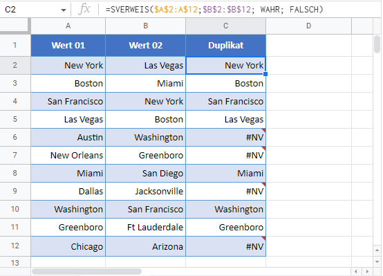 duplikate sverweis finden google sheets