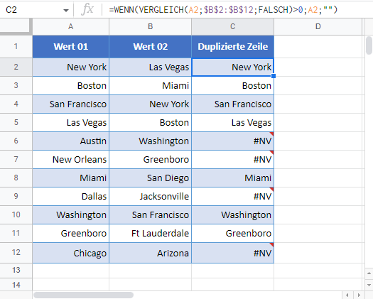 duplikate wenn vergleich finden google sheets