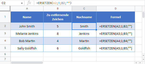 erste zeichen links entfernen google sheets