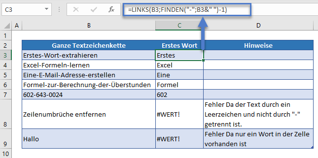 erstes wort ermitteln anderes trennzeichen