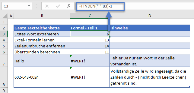 erstes wort ermitteln finden funktion