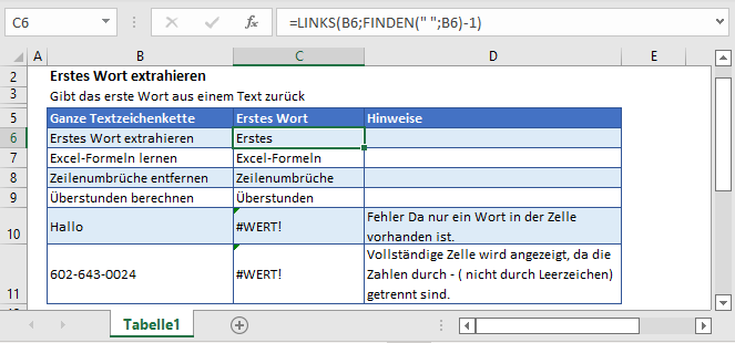 erstes wort ermitteln hauptfunktion