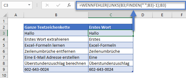 erstes wort ermitteln wennfehler funktion