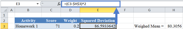 Example Step4 Calculate Squared Deviation in Excel
