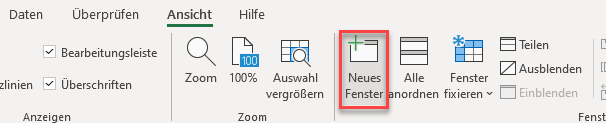 excel 2 Fenster anzeigen neues Fenster