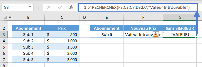 fonction recherchex calcul arithmétique sans sierreur