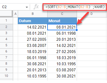 google sheets Datum sortieren 1