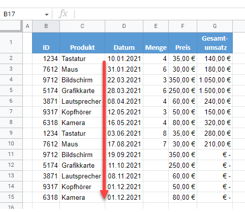 google sheets Datum sortieren chronologisch 1a