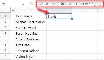 google sheets Nachname Formel 1