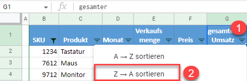 google sheets sortieren 1