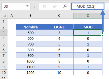 identifier chaque nieme ligne fonction mod divisible par deux