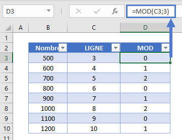 identifier chaque nieme ligne fonction mod divisible par trois