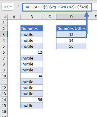 incrementer references cellules fonction decaler ligne