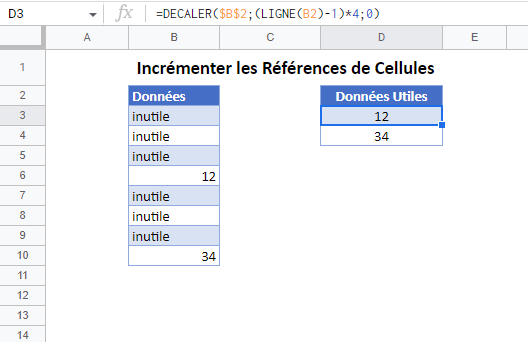 incrementer references cellules google sheets